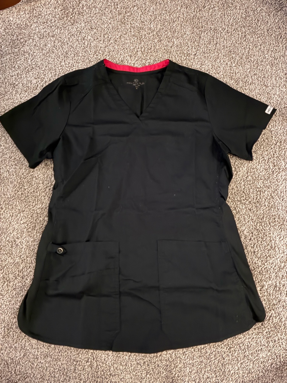 Med Couture Black Scrub Top with Pink Trim